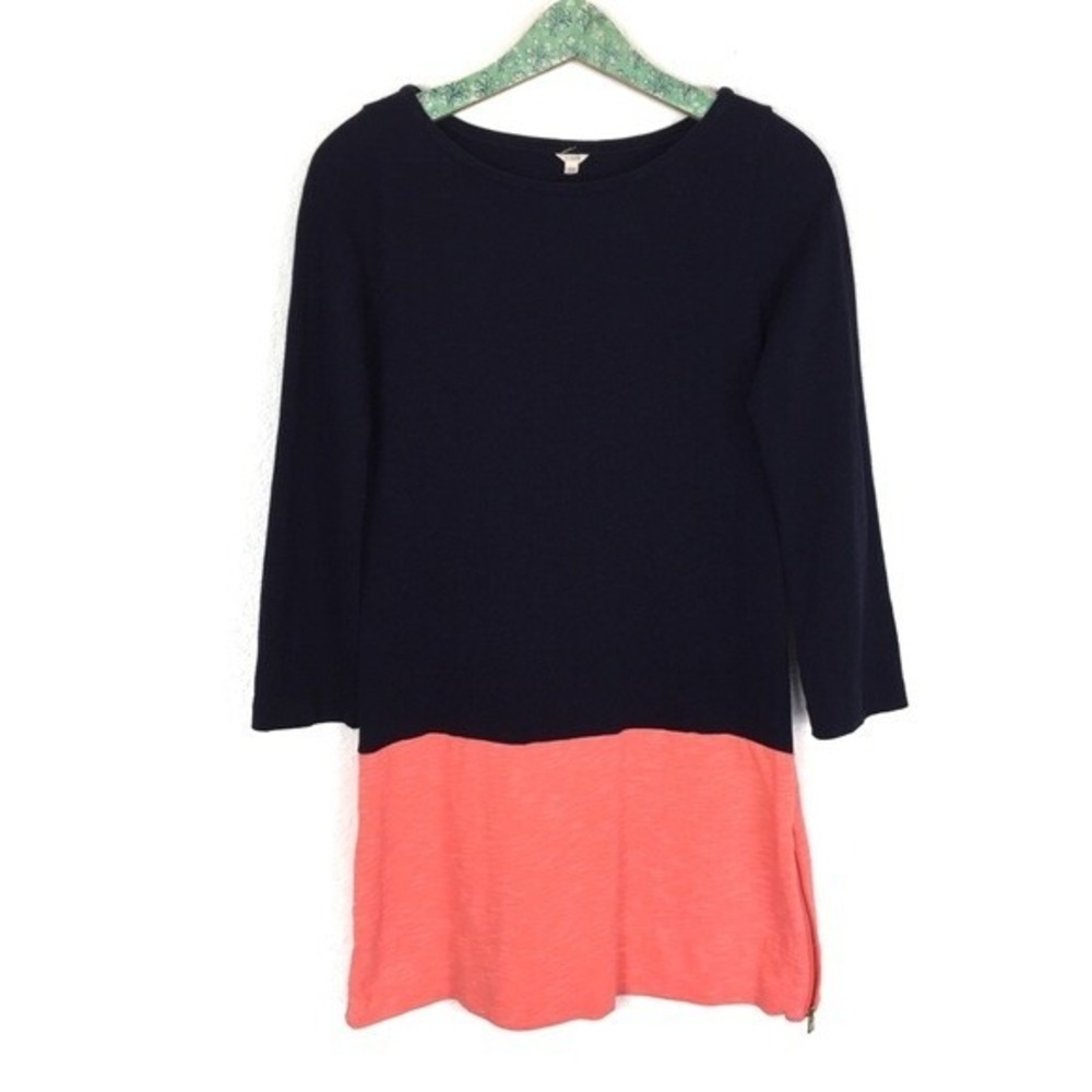 J Crew XS Colorblock Sweater Navy Coral Knit Cotton Tunic Top Casual Stylish